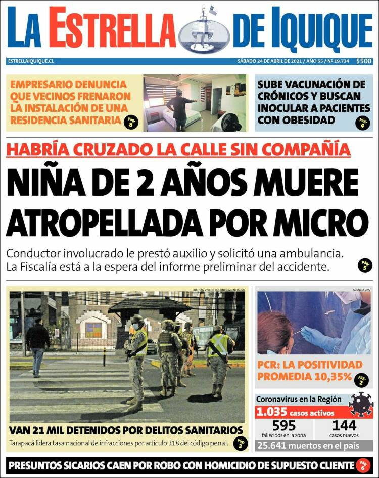 Portada de La Estrella de Iquique (Chile)