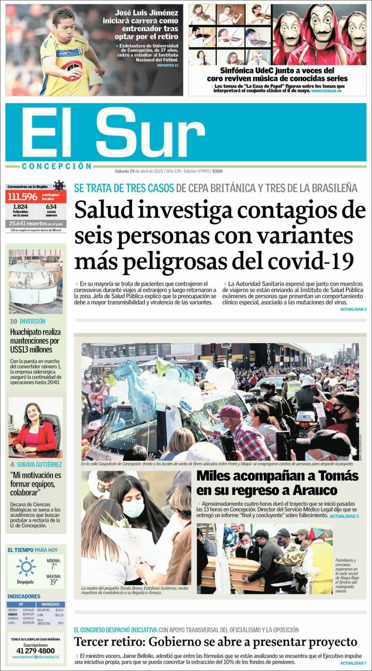Portada de El Sur (Chile)