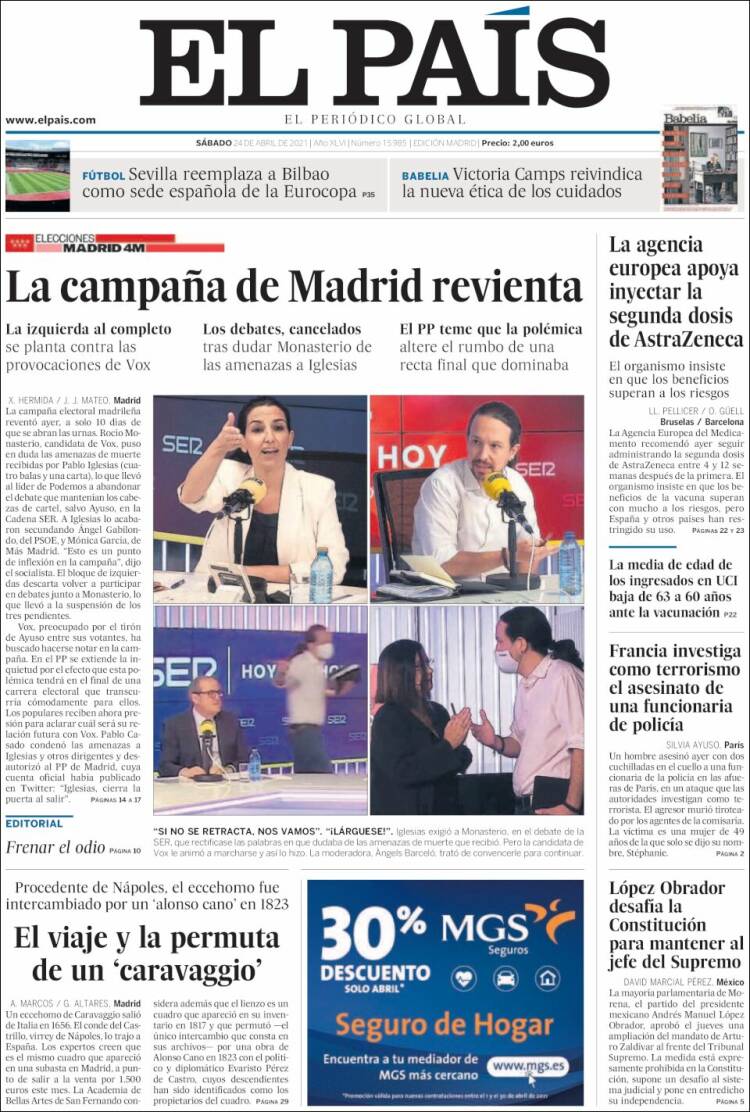 Portada de El País (España)