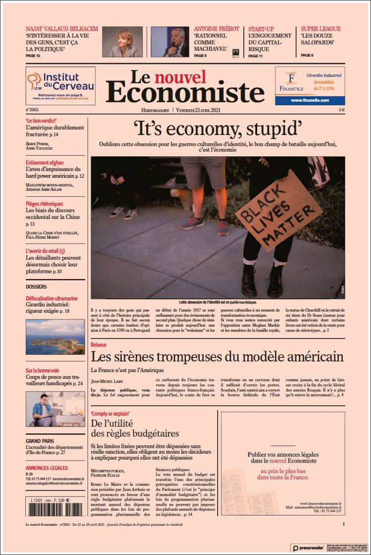 Portada de Le nouvel Economiste (Francia)
