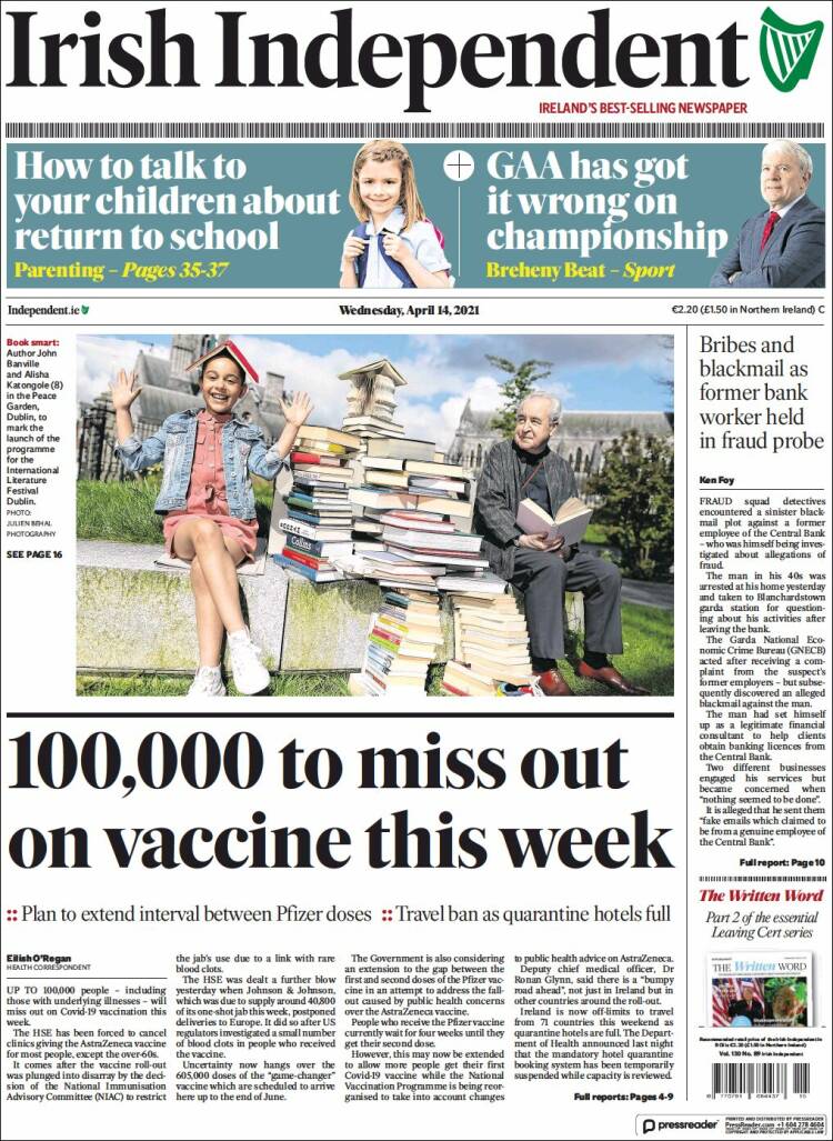 Portada de Irish Independent (Irlanda)