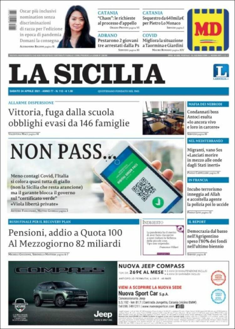 Portada de La Sicilia (Italia)