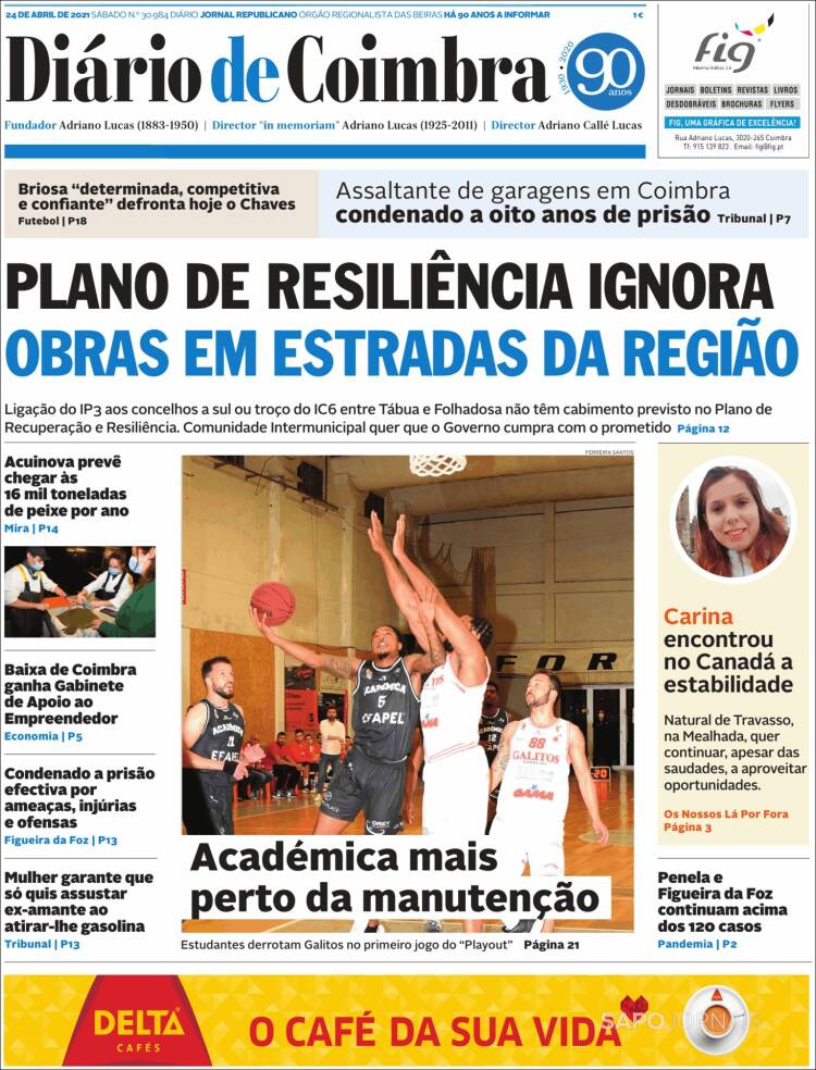 Portada de Diário de Coimbra (Portugal)