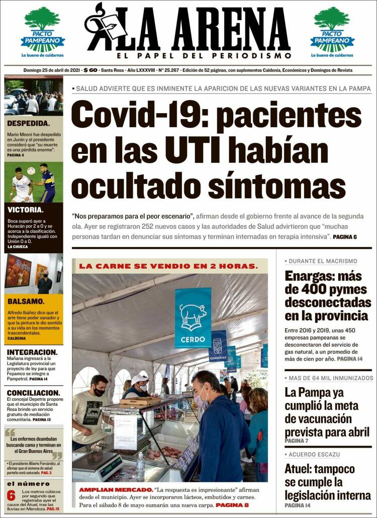 Portada de Diario La Arena (Argentina)