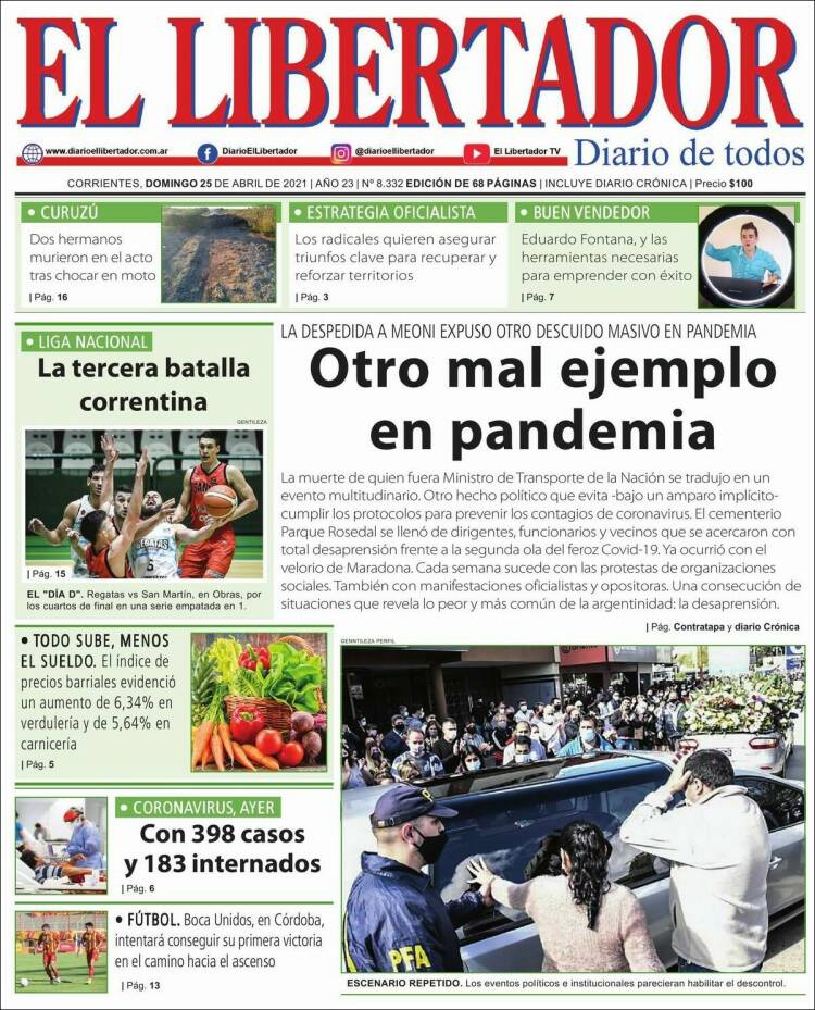 Portada de Diario El Libertador (Argentina)