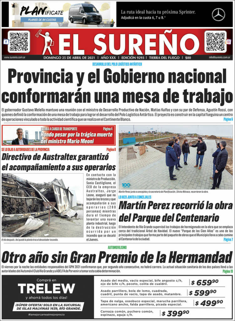 Portada de Diario El Sureño (Argentina)