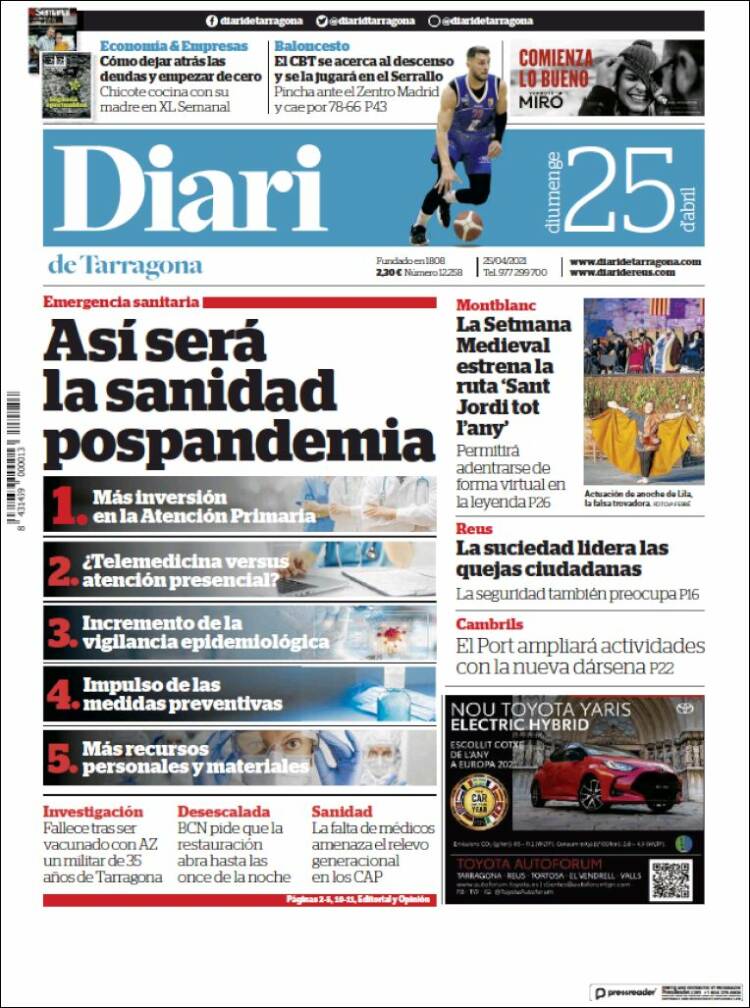 Portada de Diari de Tarragona (España)