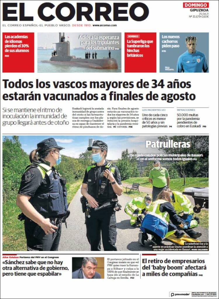 Portada de El Correo - Guipuzcoa (España)