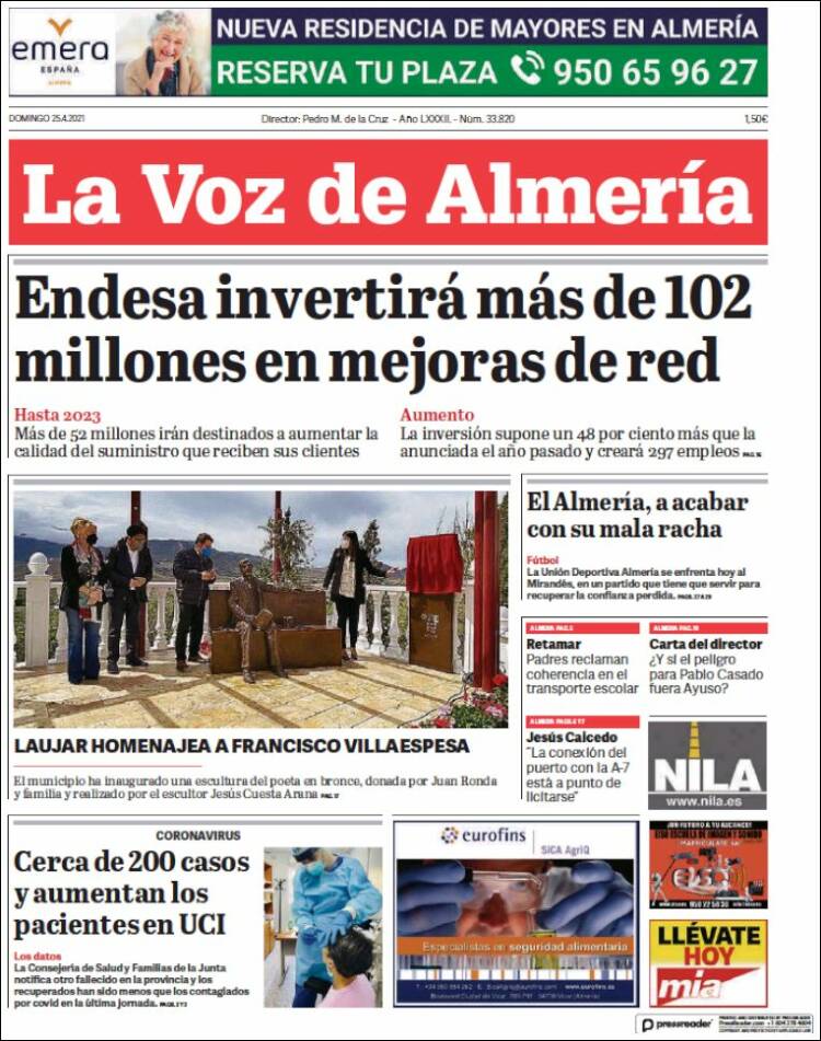 Portada de La Voz de Almería (España)