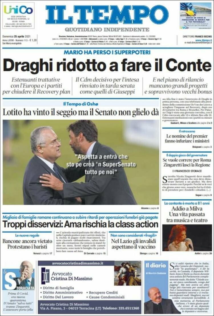 Portada de Il Tempo (Italia)