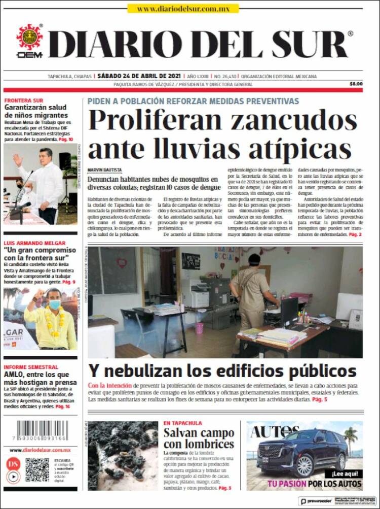 Portada de El Diario del Sur (México)