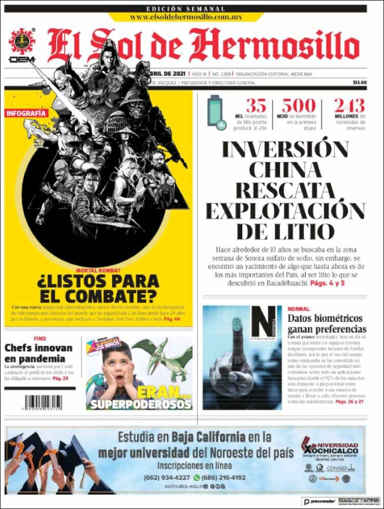Portada de El Sol de Hermosillo (México)