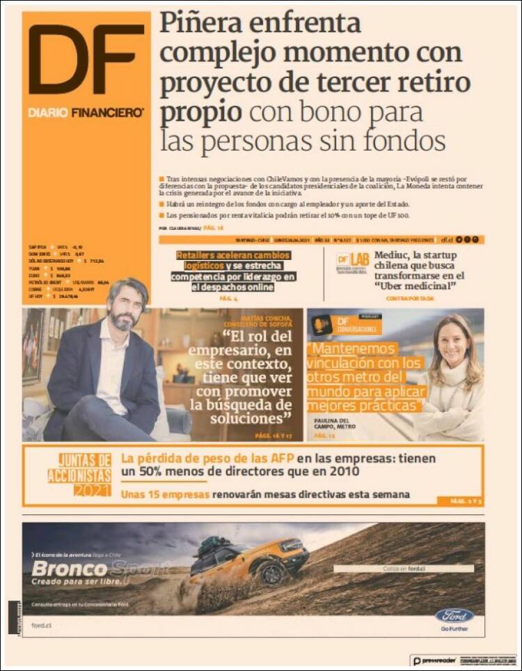 Portada de Diario Financiero (Chile)