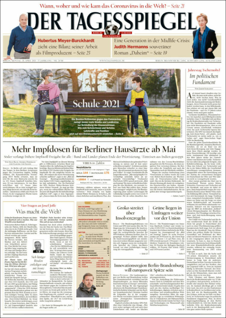 Portada de Der Tagesspiegel (Alemania)