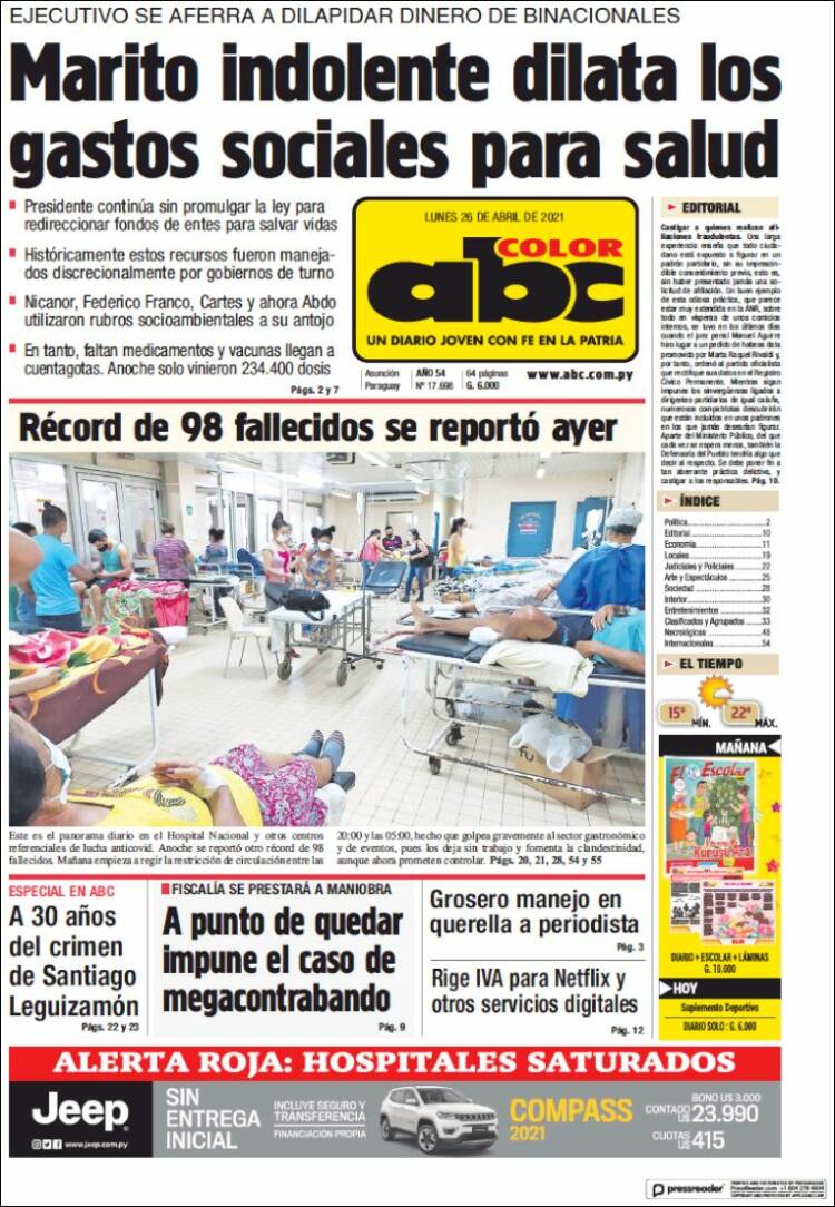 Portada de ABC Color (Paraguay)