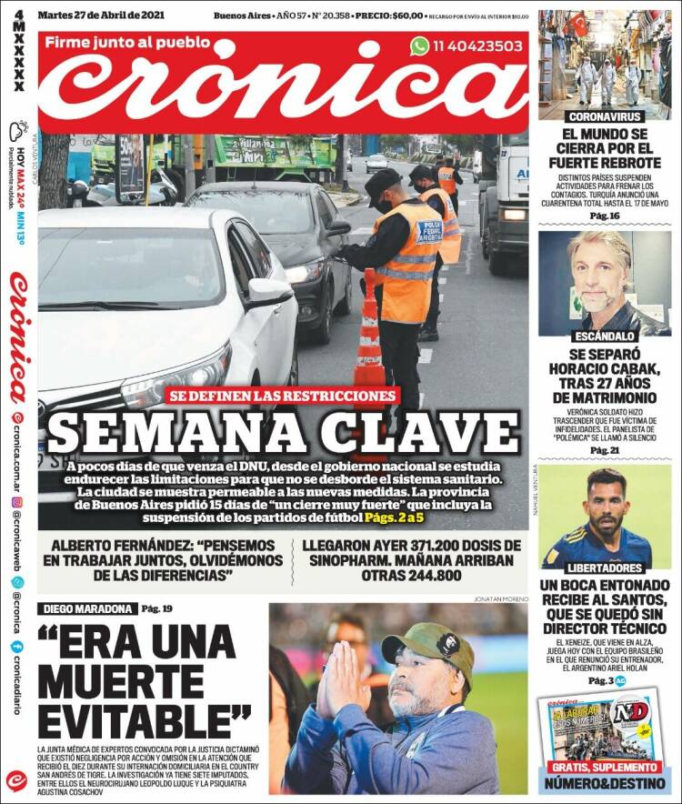 Portada de Crónica (Argentina)