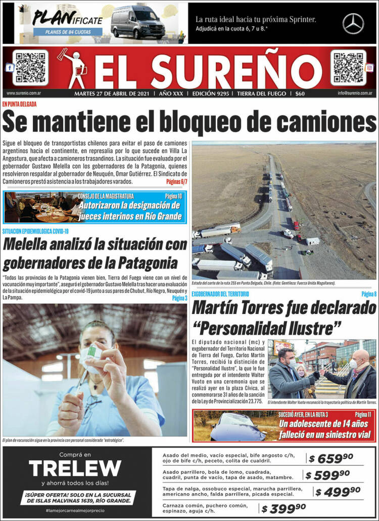 Portada de Diario El Sureño (Argentina)