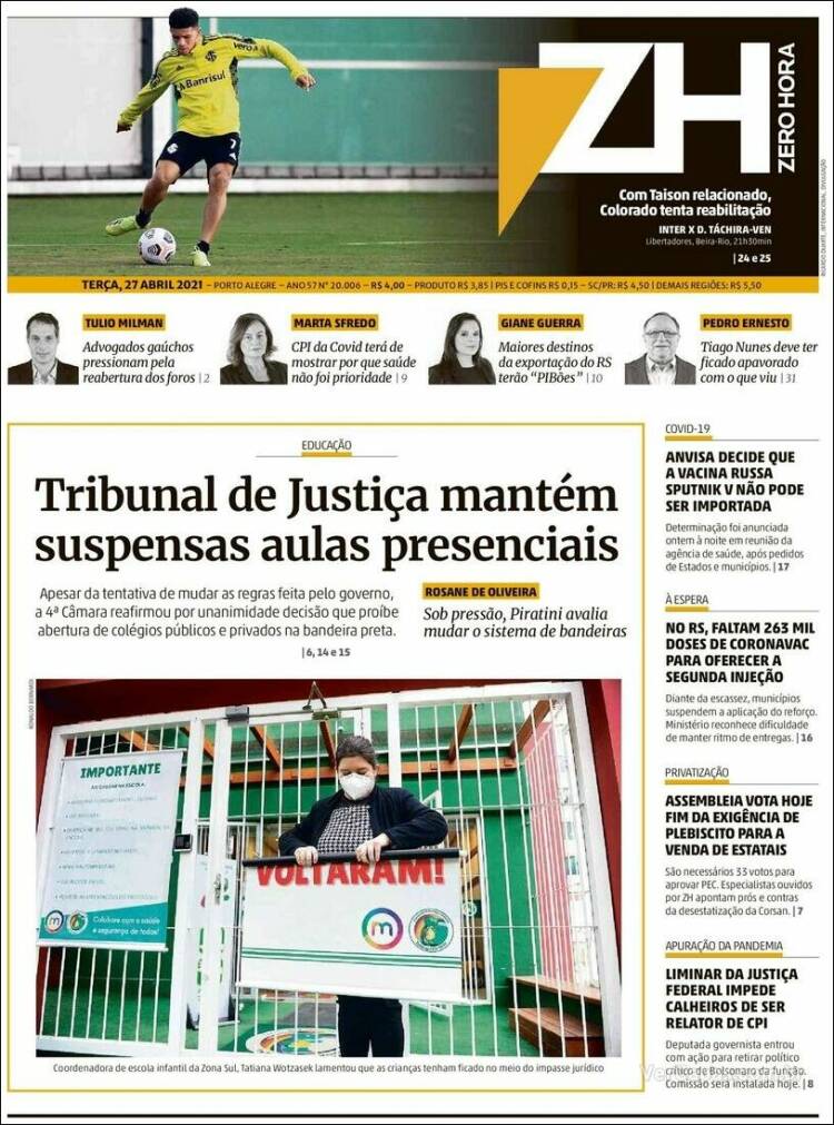 Portada de Zero Hora (Br&eacute;sil)
