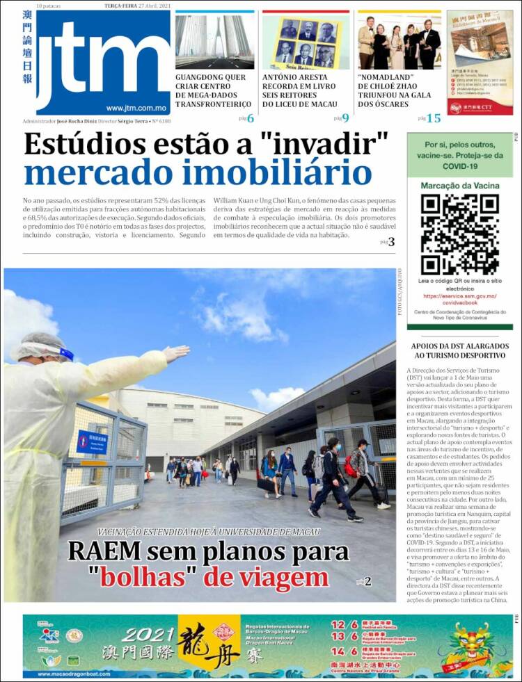 Portada de Jornal Tribuna de Macau (Chine)