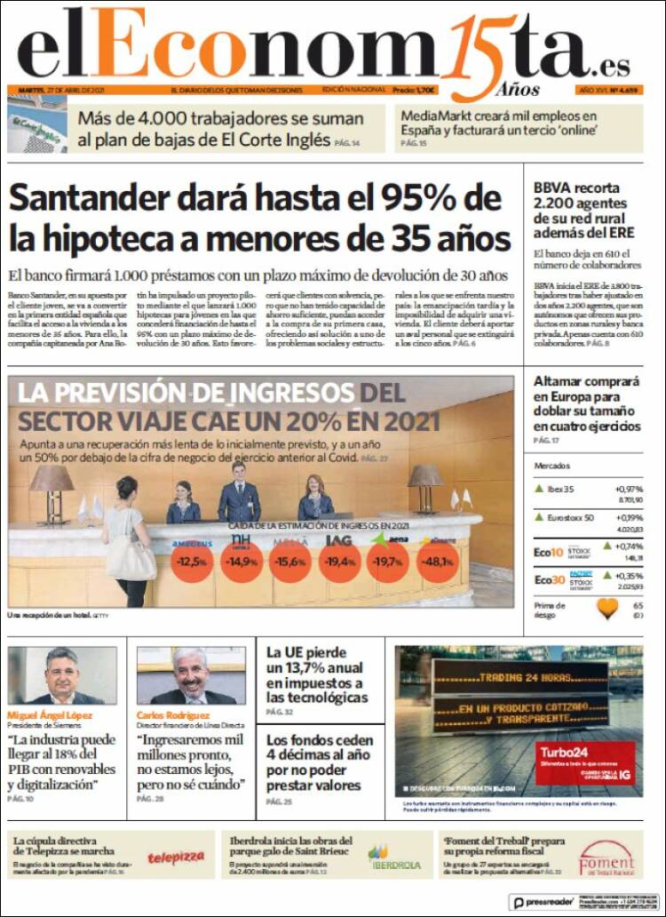 Portada de El Economista (Espagne)