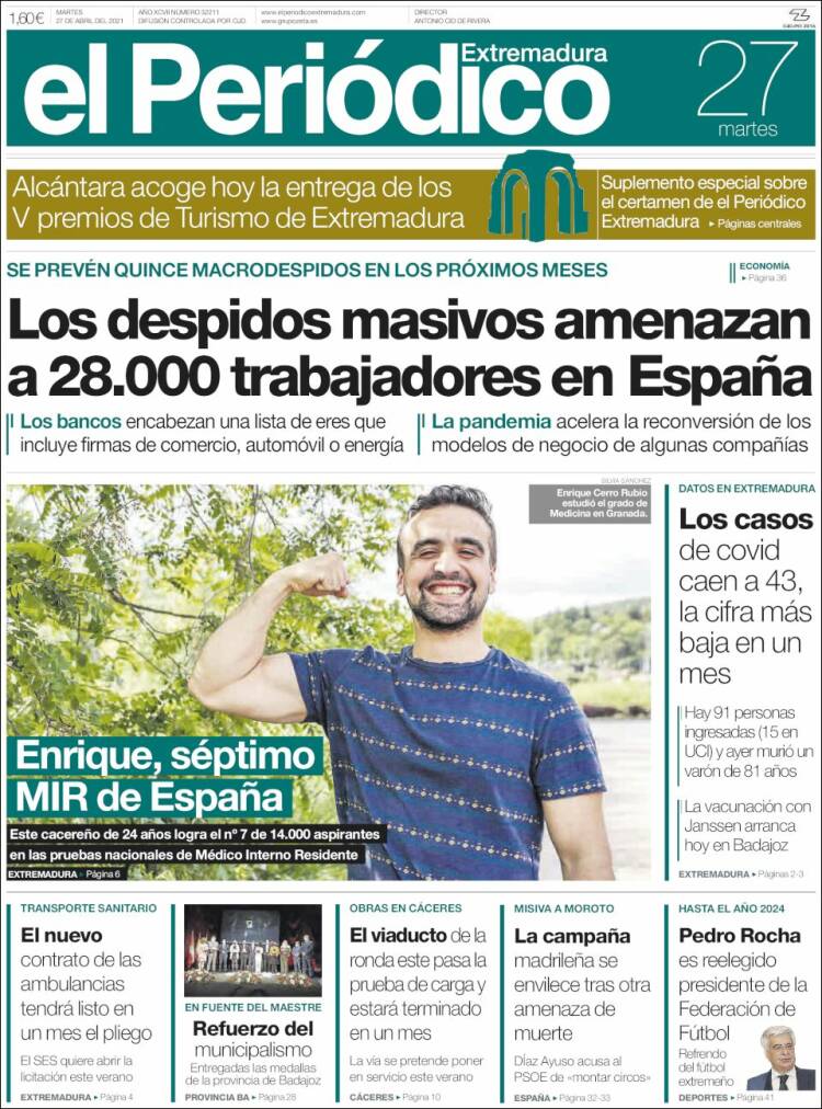 Portada de El Periódico de Extremadura (España)