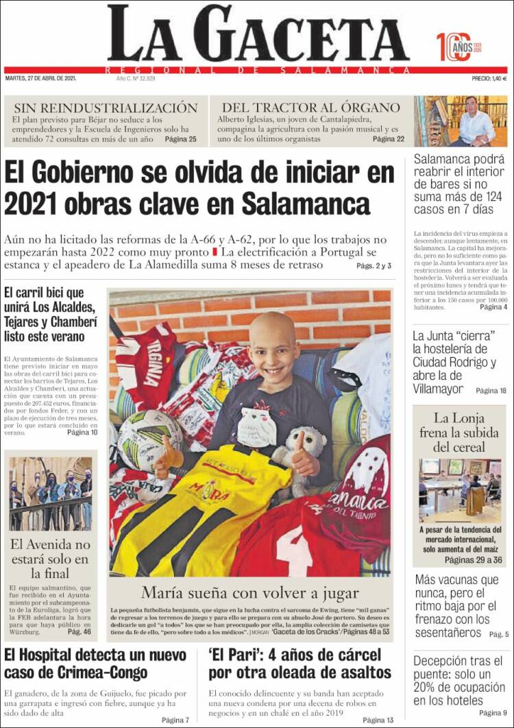 Portada de La Gaceta de Salamanca (España)