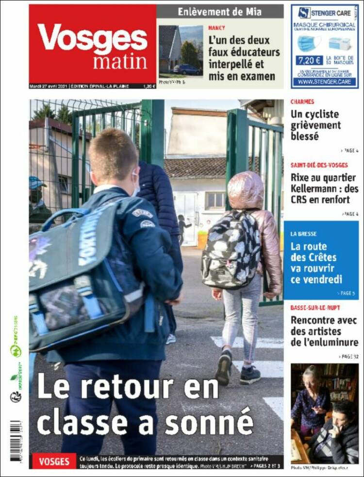 Portada de Vosges Matin (Francia)