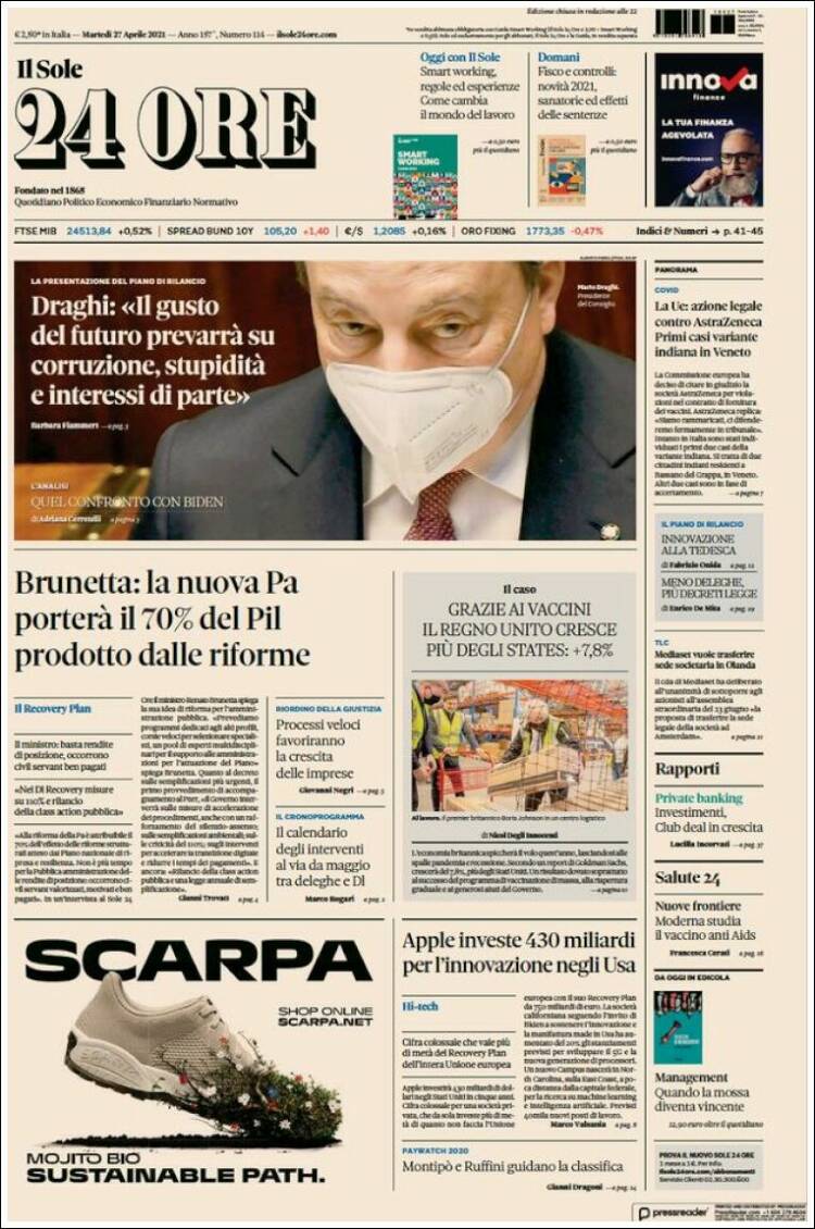 Portada de Il Sole 24 ORE (Italia)