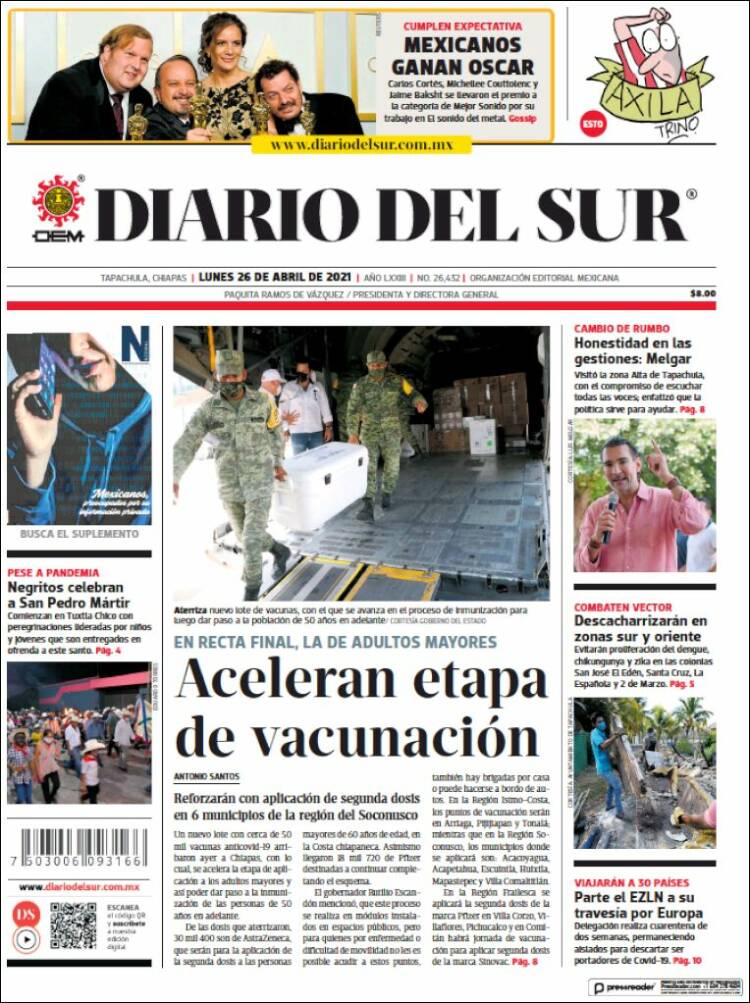 Portada de El Diario del Sur (México)