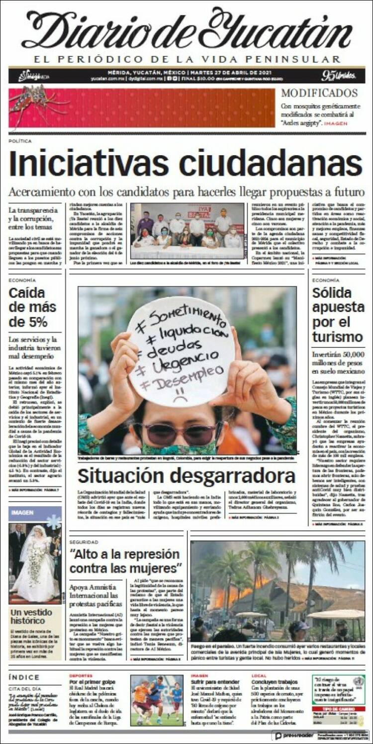 Portada de Diario de Yucatán (México)