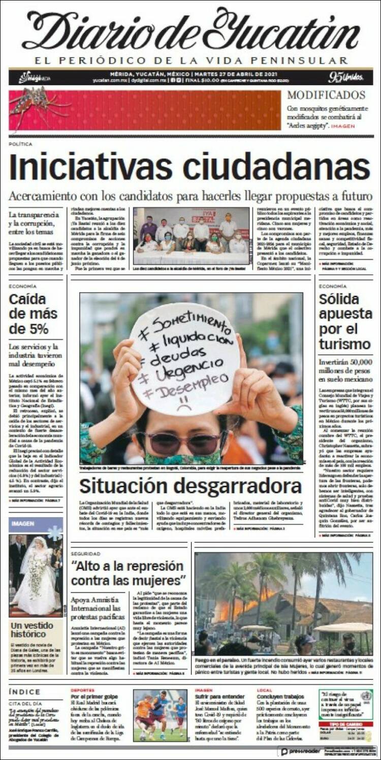 Portada de Diario de Yucatán (México)