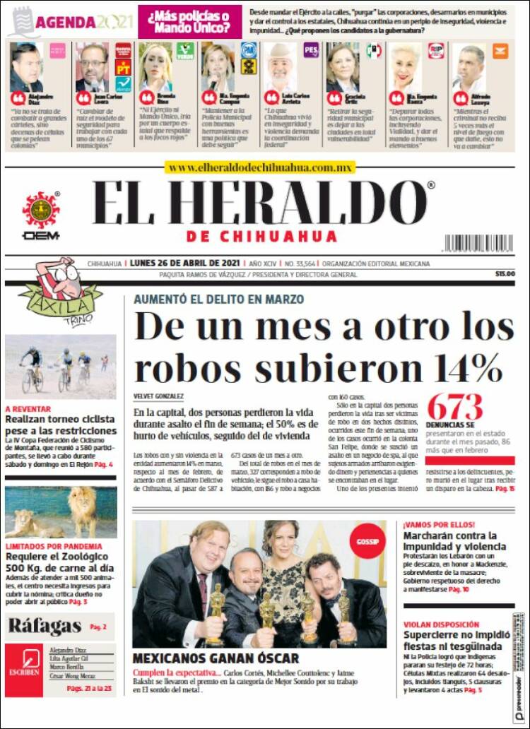 Portada de El Heraldo de Chihuahua (México)