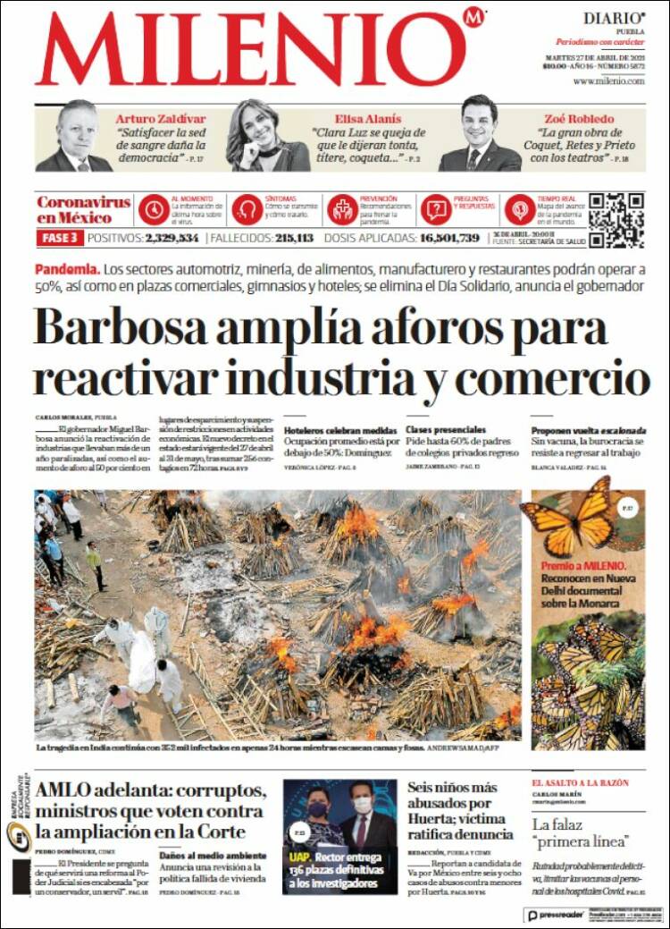 Portada de Milenio de Puebla (México)