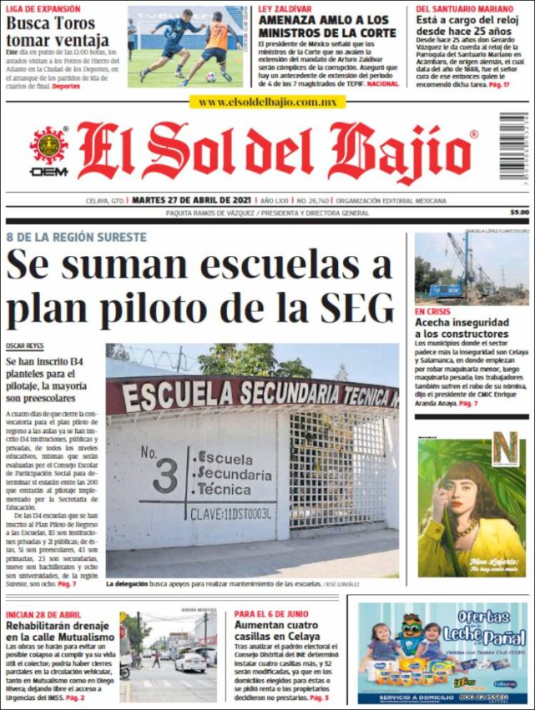 Portada de El Sol del Bajio (México)