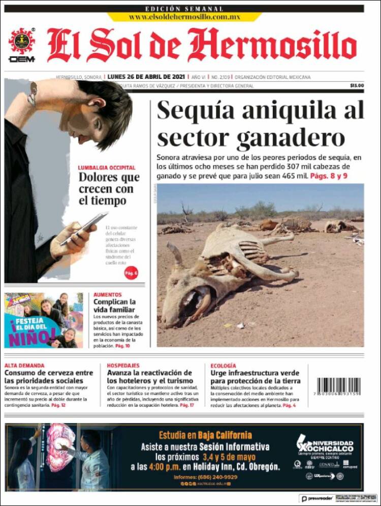 Portada de El Sol de Hermosillo (México)