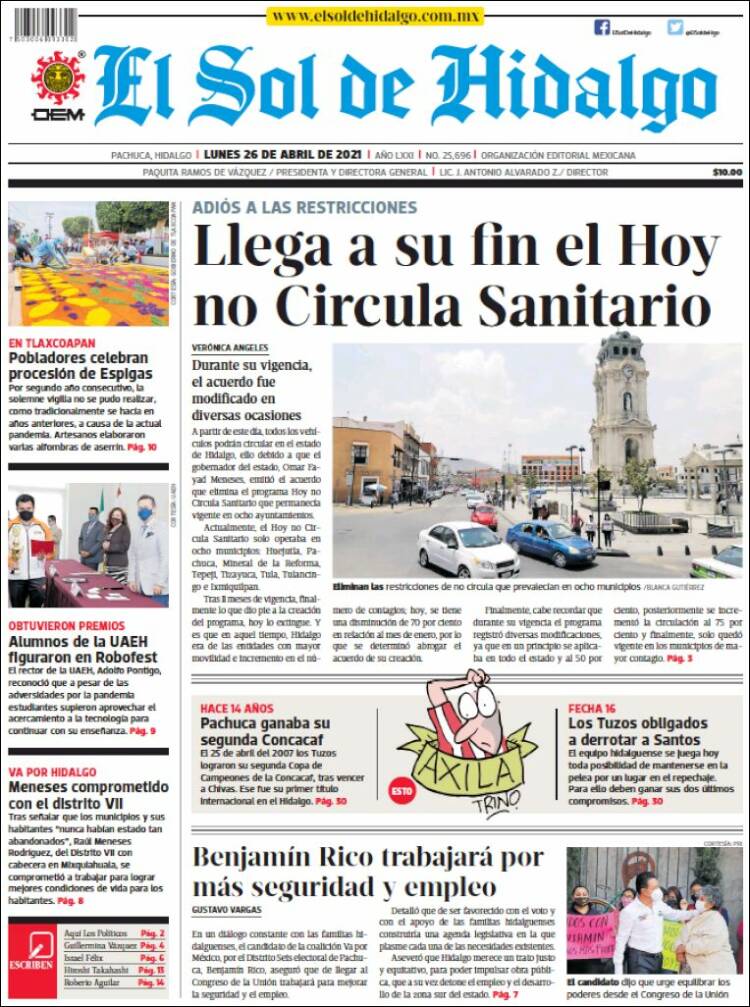 Portada de El Sol de Hidalgo (México)
