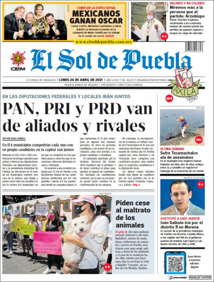 Portada de El Sol de Puebla (México)