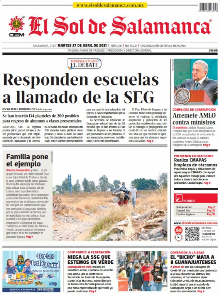 Portada de El Sol de Salamanca (México)