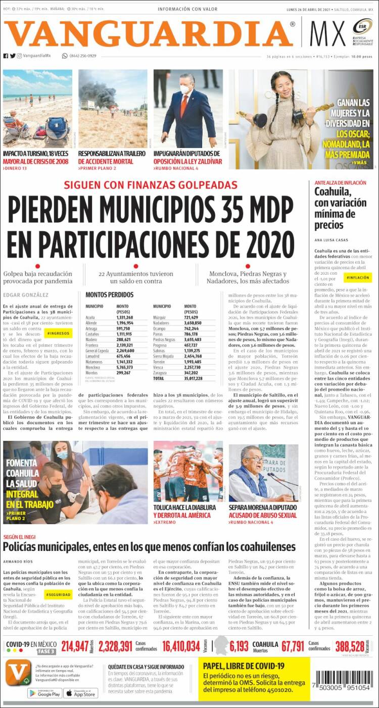 Portada de Vanguardia (México)