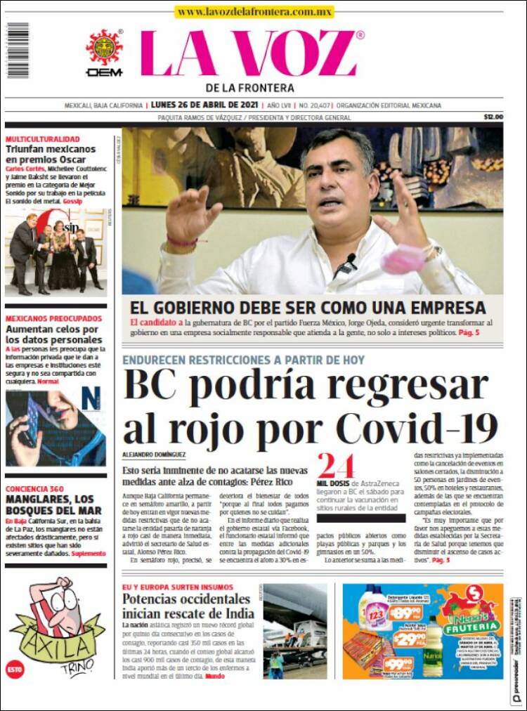 Portada de La Voz de la Frontera (México)