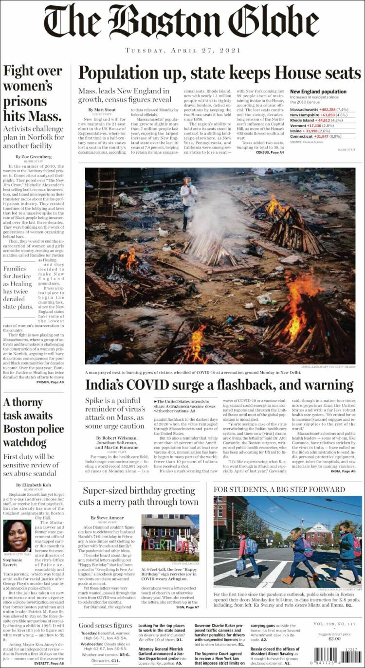 Portada de Boston Globe (États-Unis)