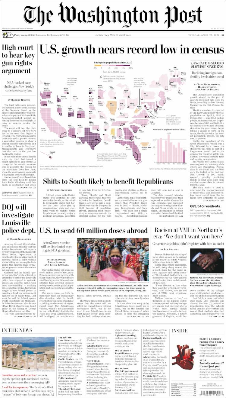 Portada de The Washington Post (États-Unis)