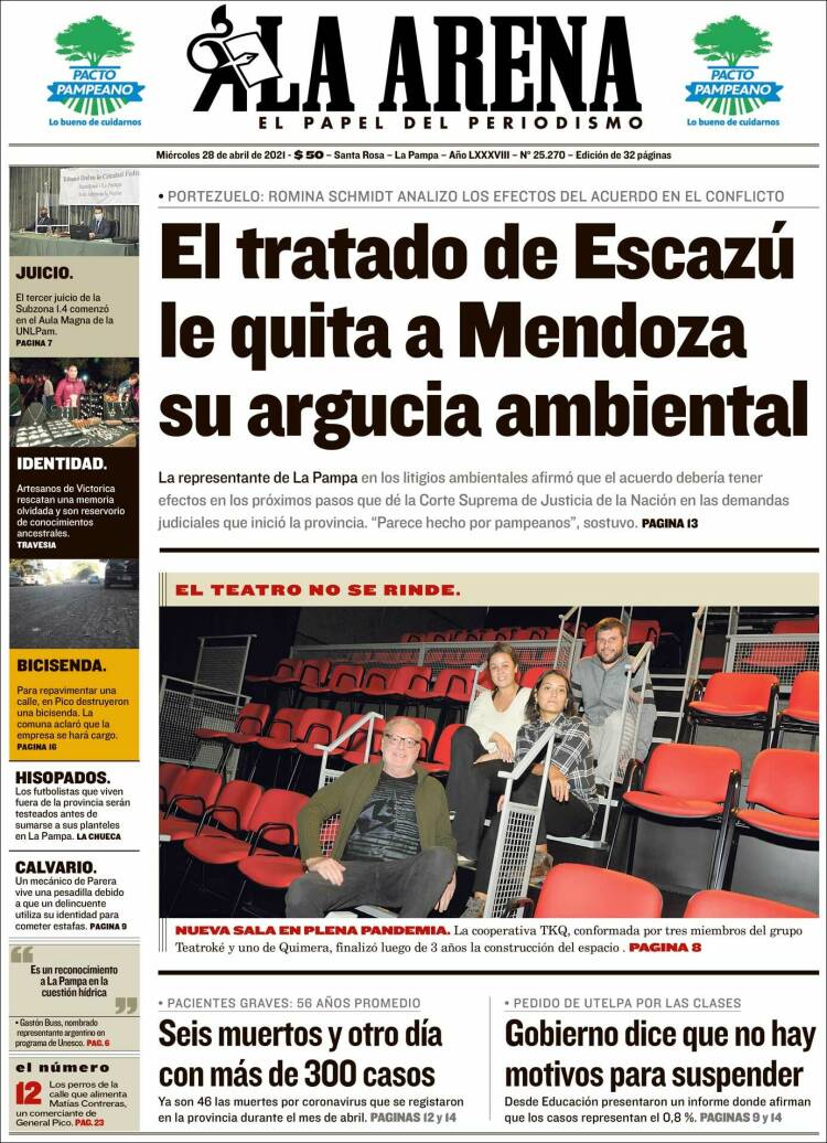 Portada de Diario La Arena (Argentina)