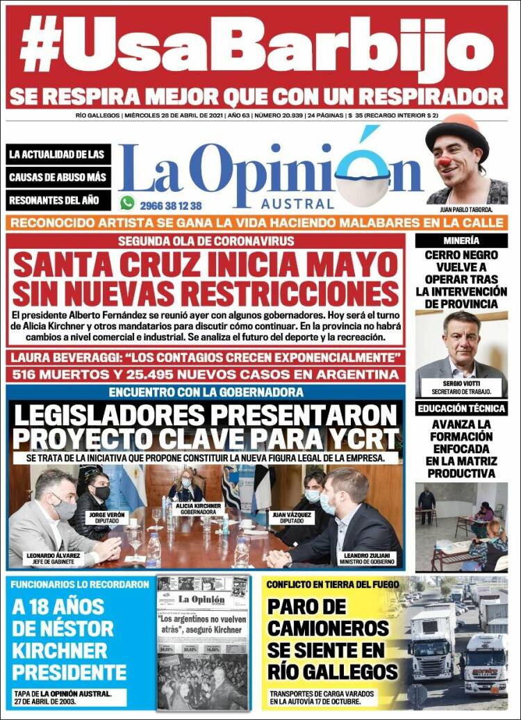 Portada de La Opinión Austral (Argentina)