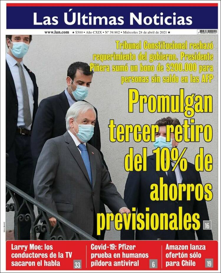 Portada de Las Últimas Noticias (Chile)