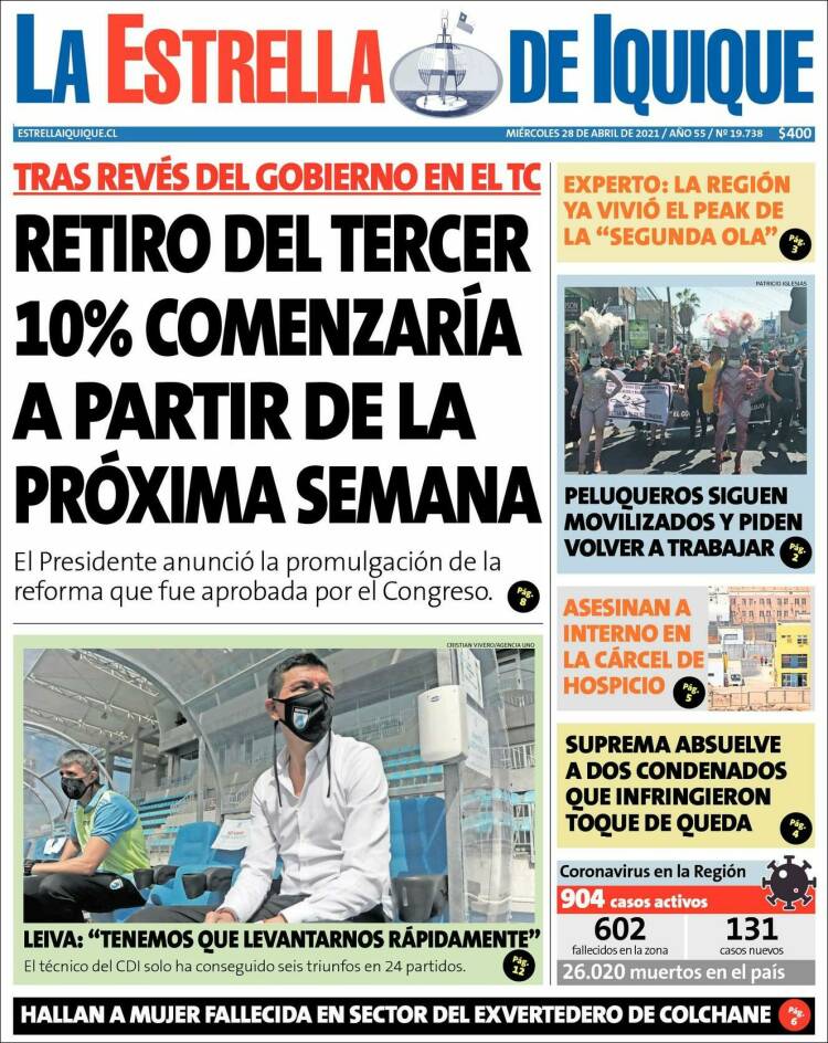 Portada de La Estrella de Iquique (Chile)