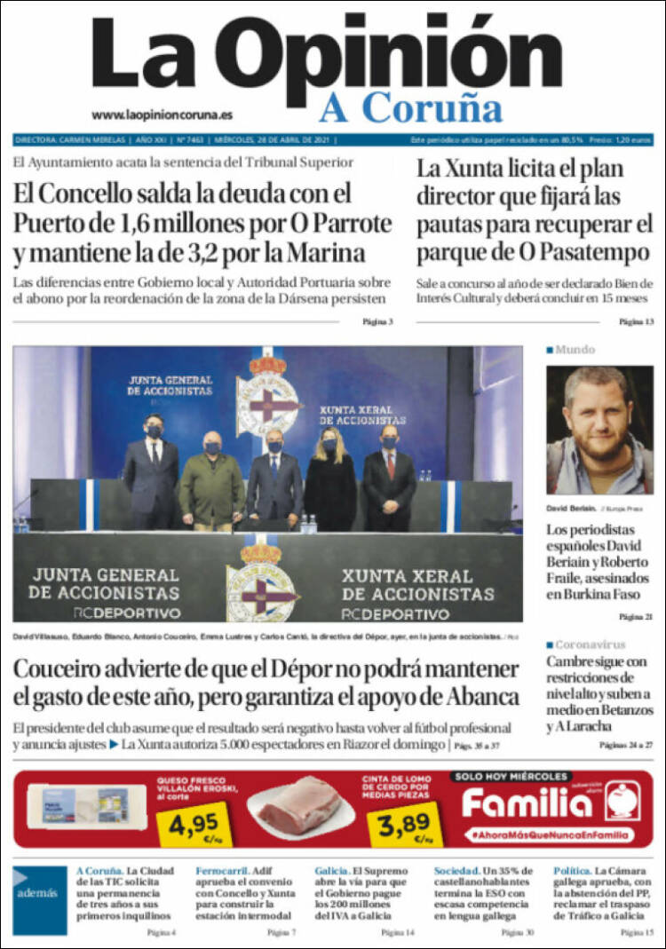 Portada de La Opinión de A Coruña (España)