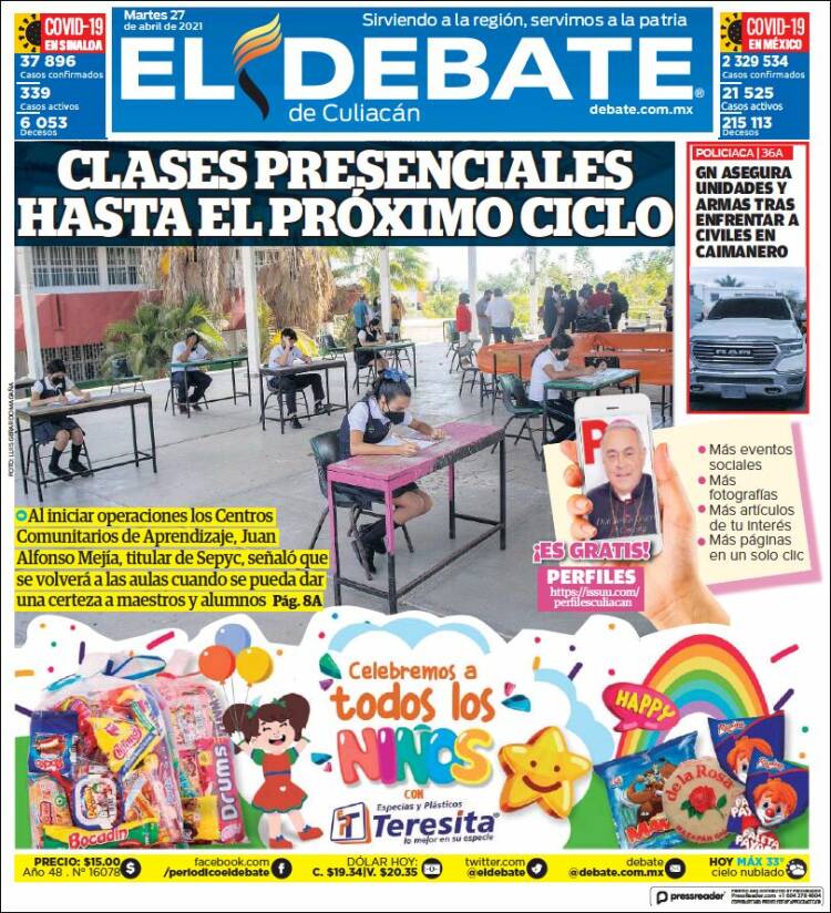 Portada de El Debate de Culiacán (México)