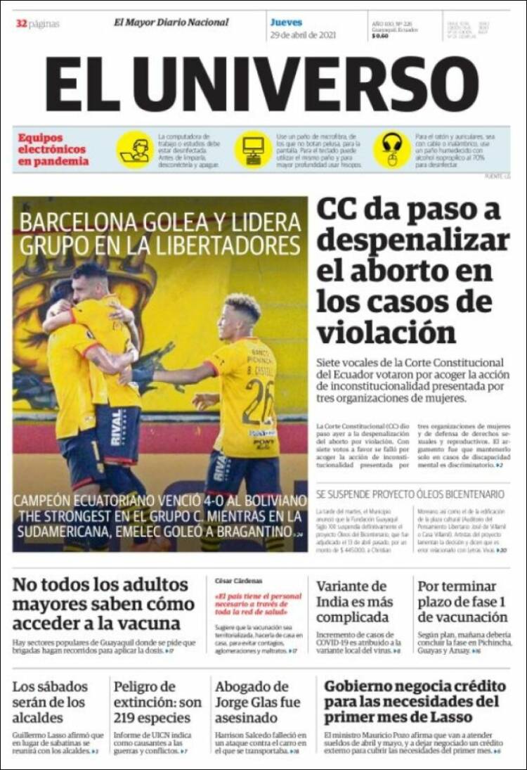 Portada de El Universo - Ecuador (&Eacute;quateur)