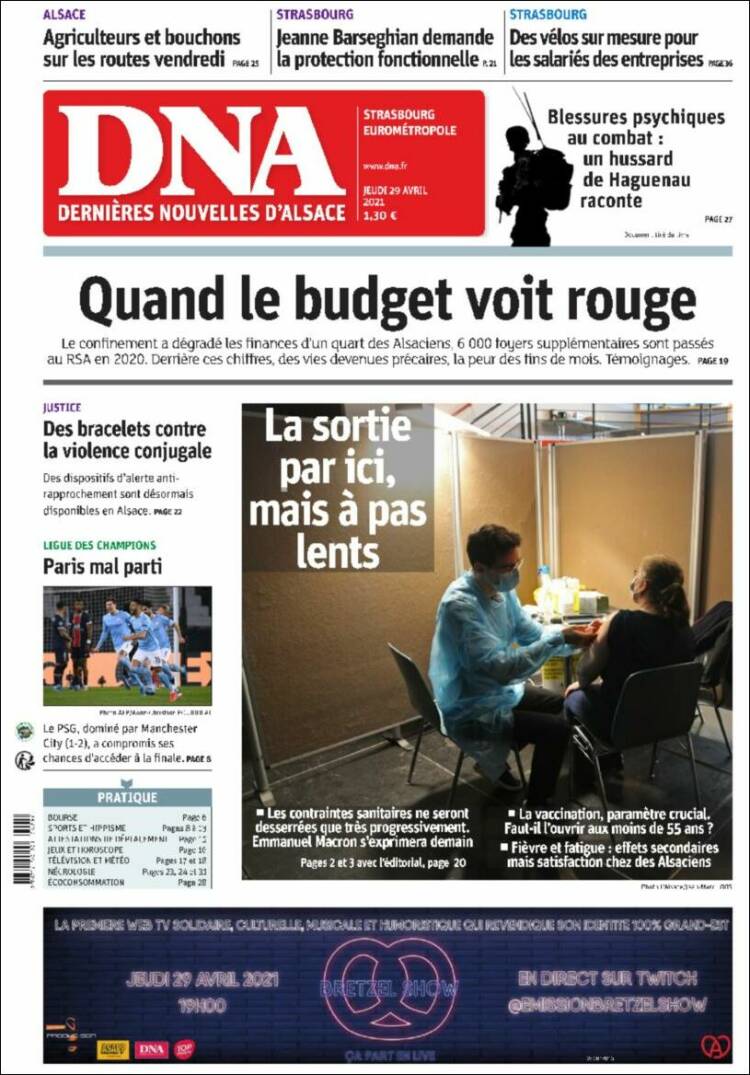 Portada de Les Dernières Nouvelles d'Alsace (France)